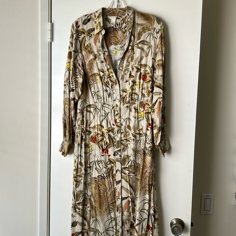 H&M 💛 Floral Jungle Print Shirt Dress Sz XS